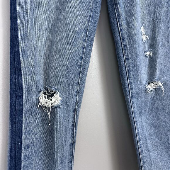 Pistola Charlie High Rise Straight Leg Jeans Size 25 Raw Hem Tonal Tuxedo Stripe - Picture 3 of 12